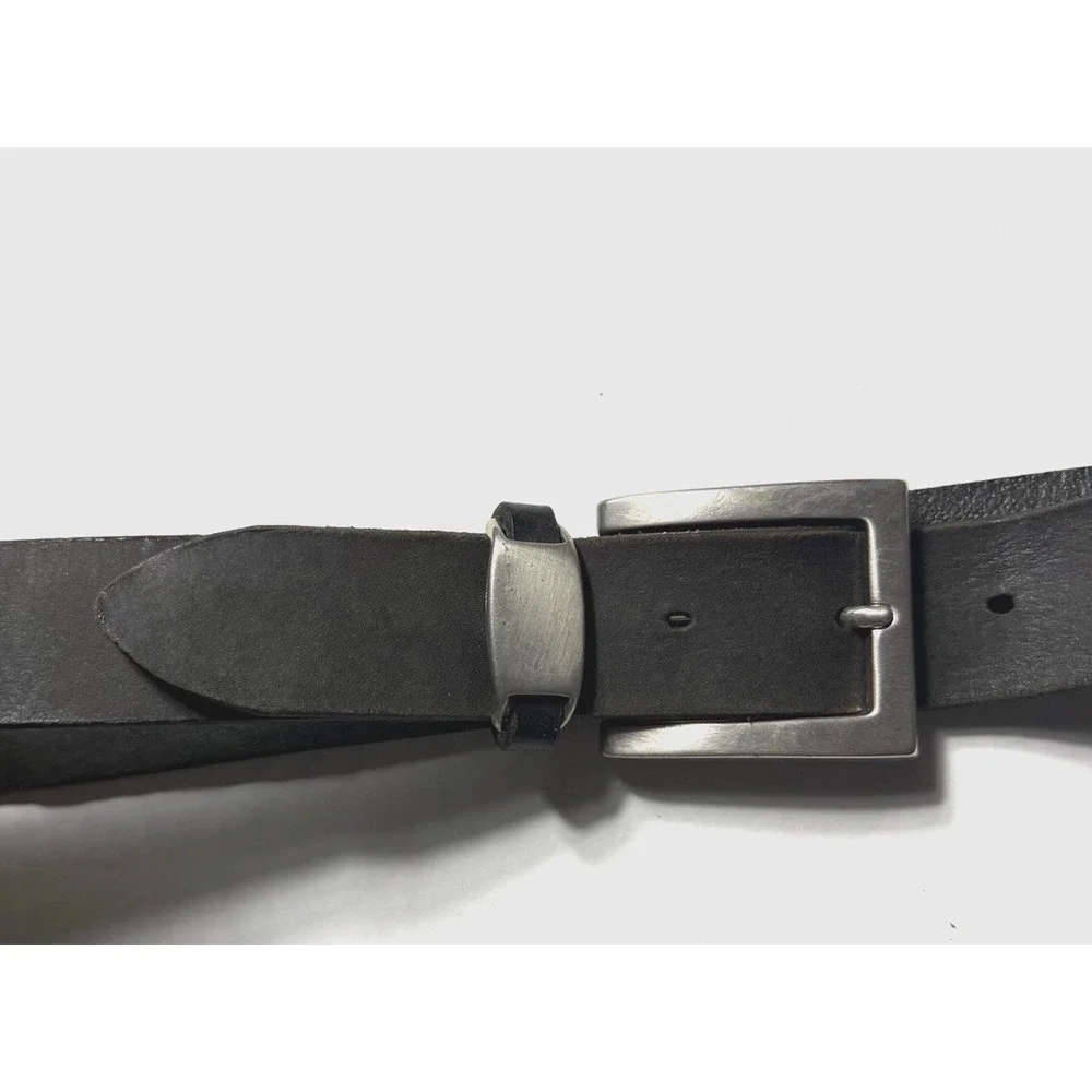 Vintage Mens American Leather Belt Size 38 Handcrafted Solid Black Silver Buckle